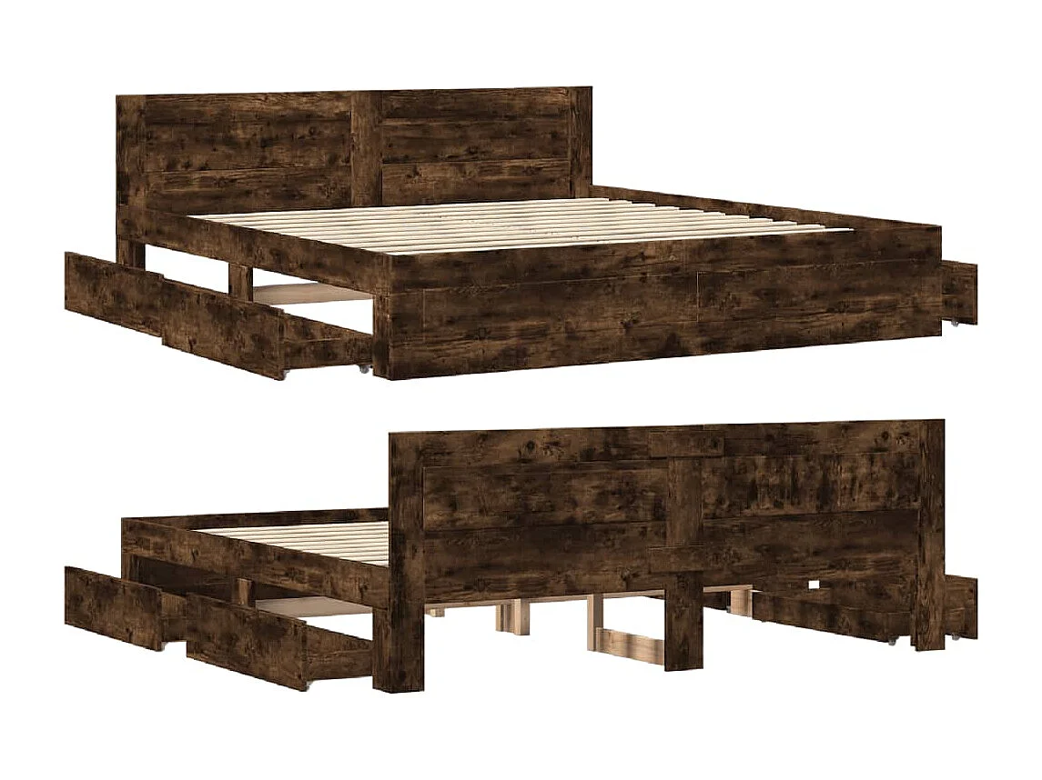 Letto per adulti | Letto matrimoniale | Giroletto con Testiera Rovere Fumo 200x200 cm Legno Multistrato