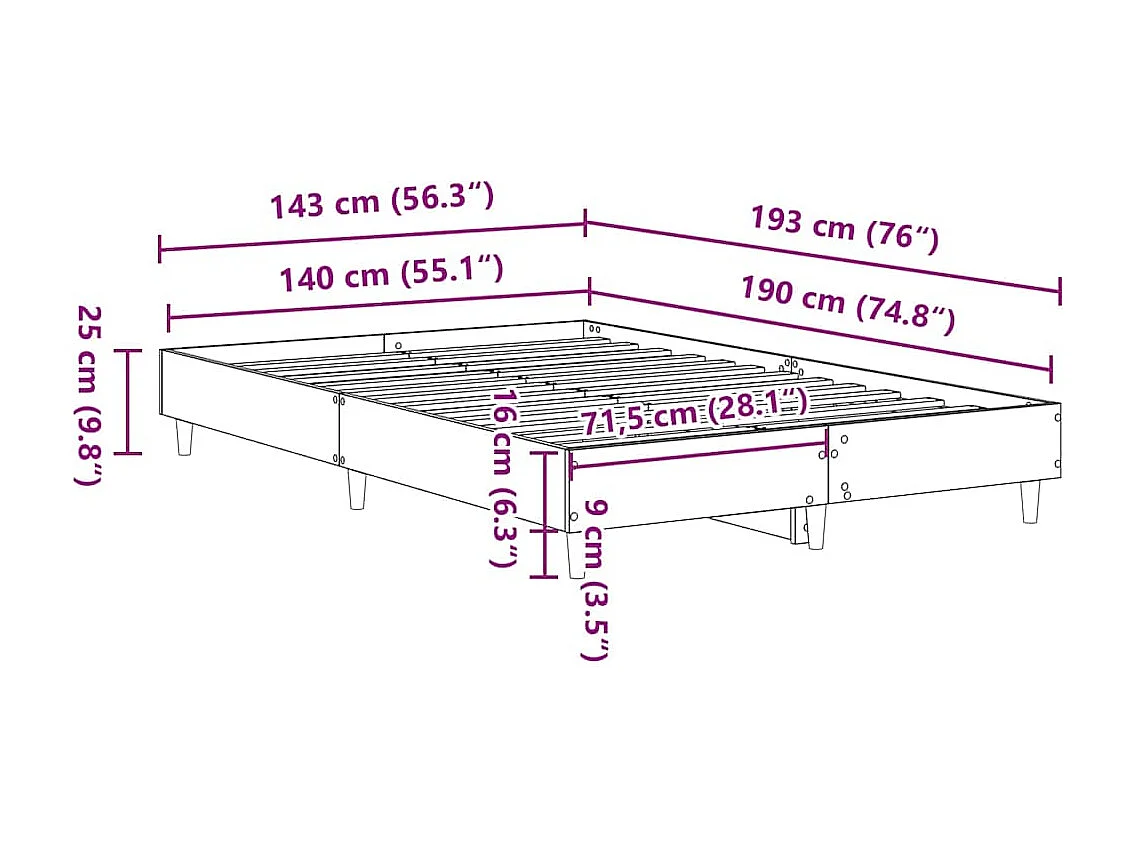 Lit simple | Lit adulte, enfant | Cadre de lit Chêne noir 120x200 cm Bois d'ingénierie