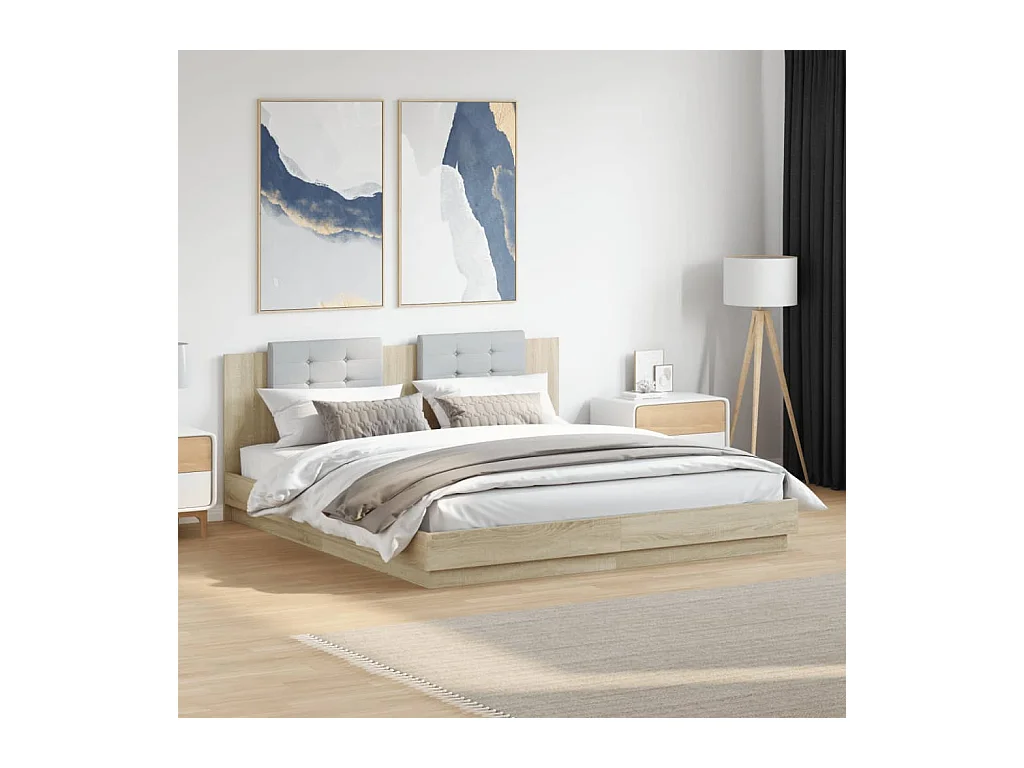 Lit double | Lit adulte | Cadre de lit avec LED chêne sonoma 180x200 cm