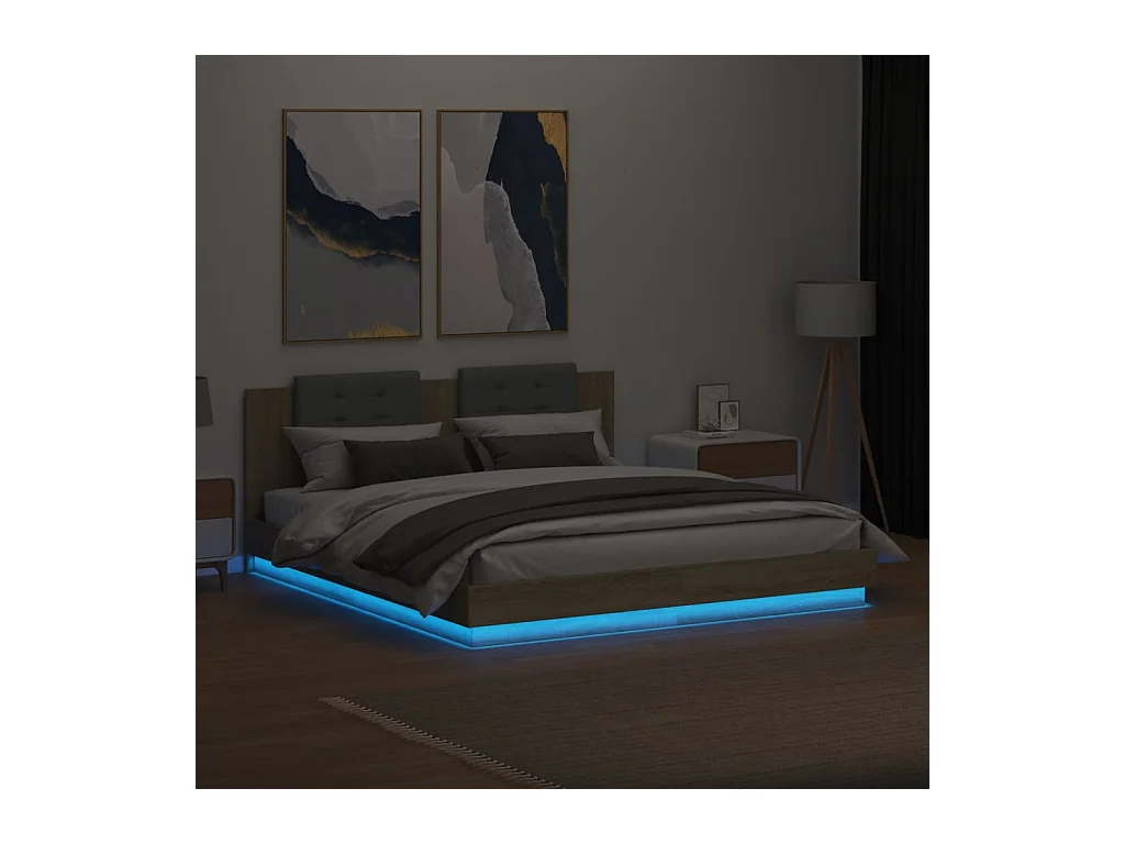 Lit double | Lit adulte | Cadre de lit avec LED chêne sonoma 180x200 cm