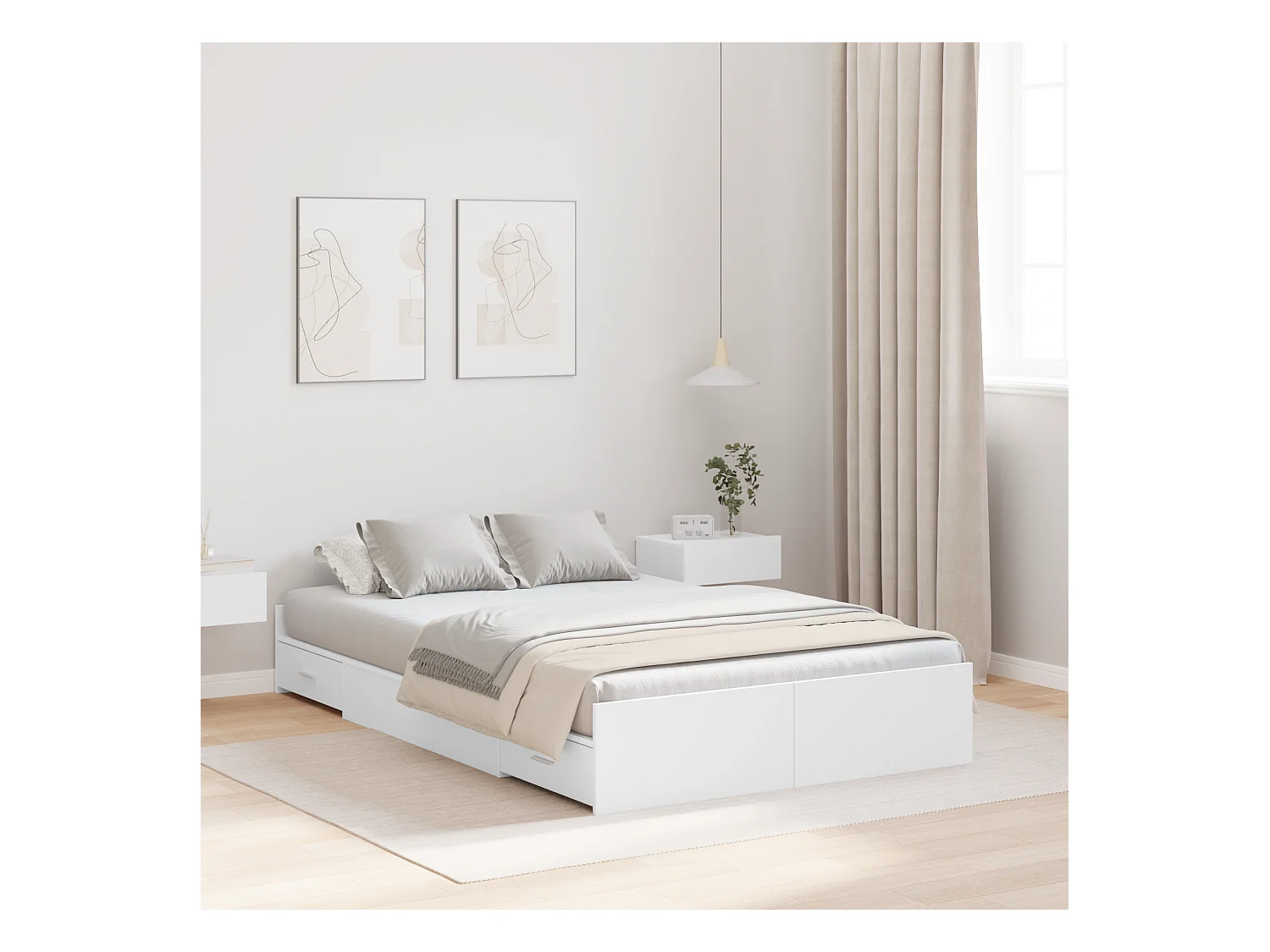 Lit simple | Lit adulte, enfant | Cadre de lit avec rangement avec tête de lit Blanc 120x200 cm