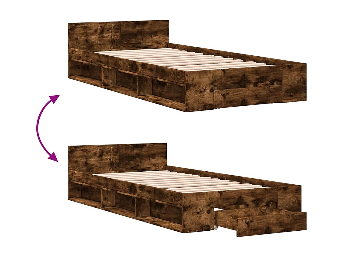 Lit simple | Lit adulte, enfant | Cadre de lit avec tiroir chêne fumé 90x200 cm