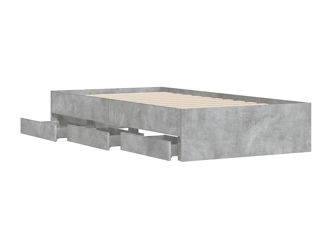 Lit simple | Lit adulte, enfant | Cadre de lit avec tiroirs gris béton 90x190 cm