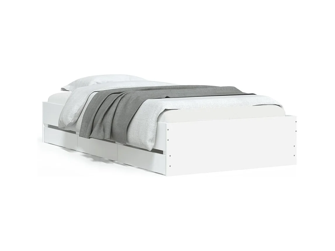 Lit simple | Lit adulte, enfant | Cadre de lit avec tiroirs blanc 100x200 cm