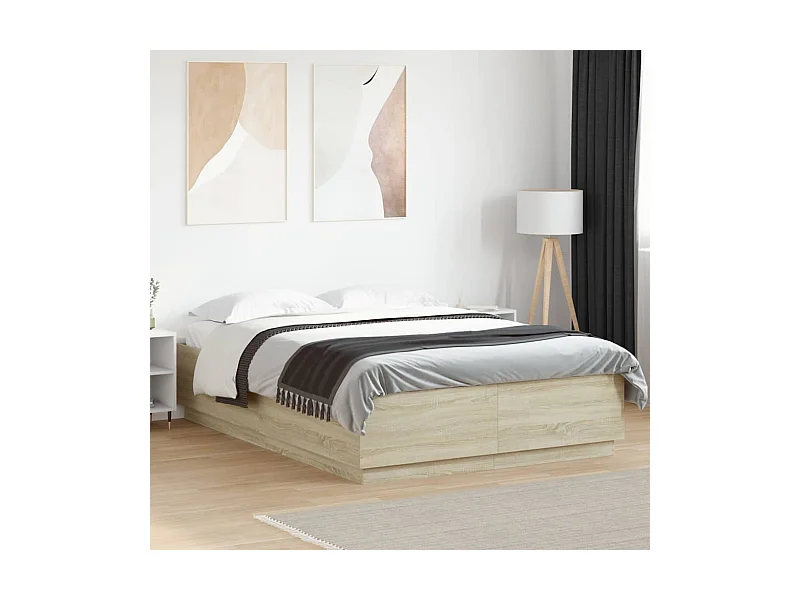 Lit simple | Lit adulte, enfant | Cadre de lit avec LED chêne sonoma 120x200 cm