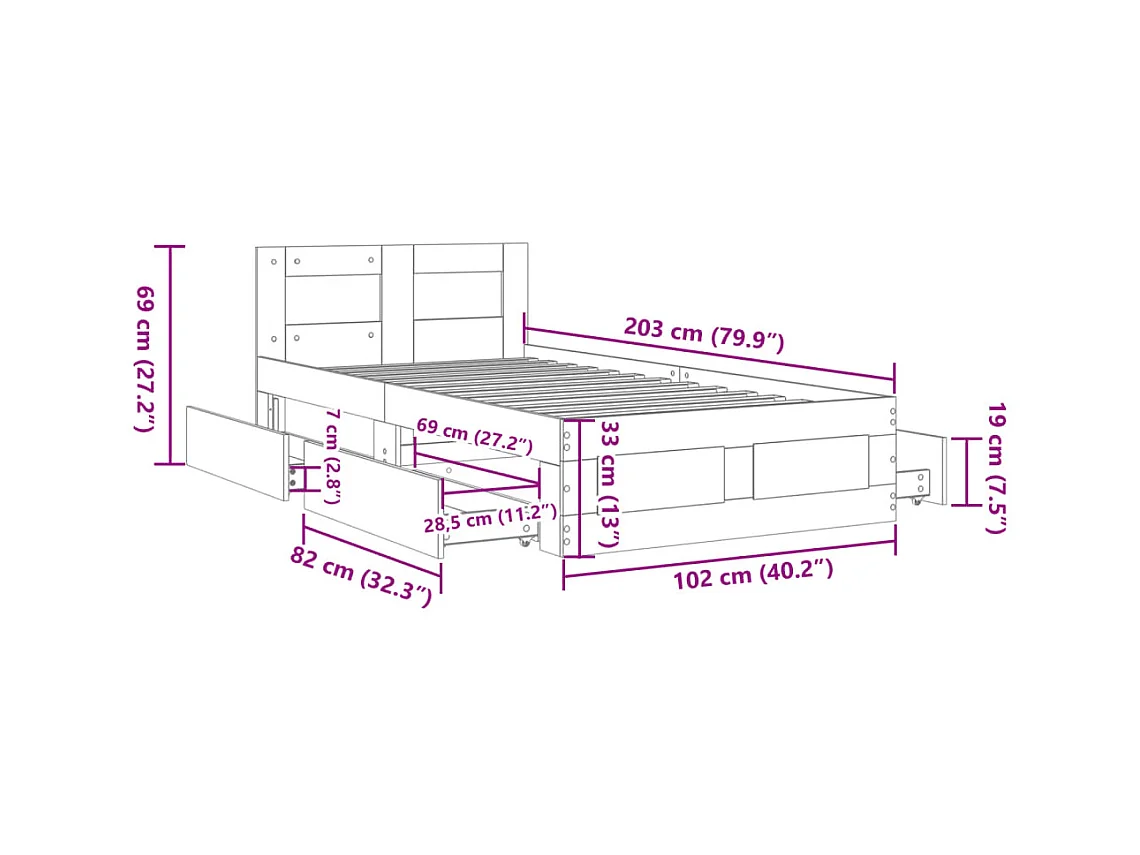 Lit simple | Lit adulte, enfant | Cadre de lit et tête de lit chêne sonoma 100x200cm