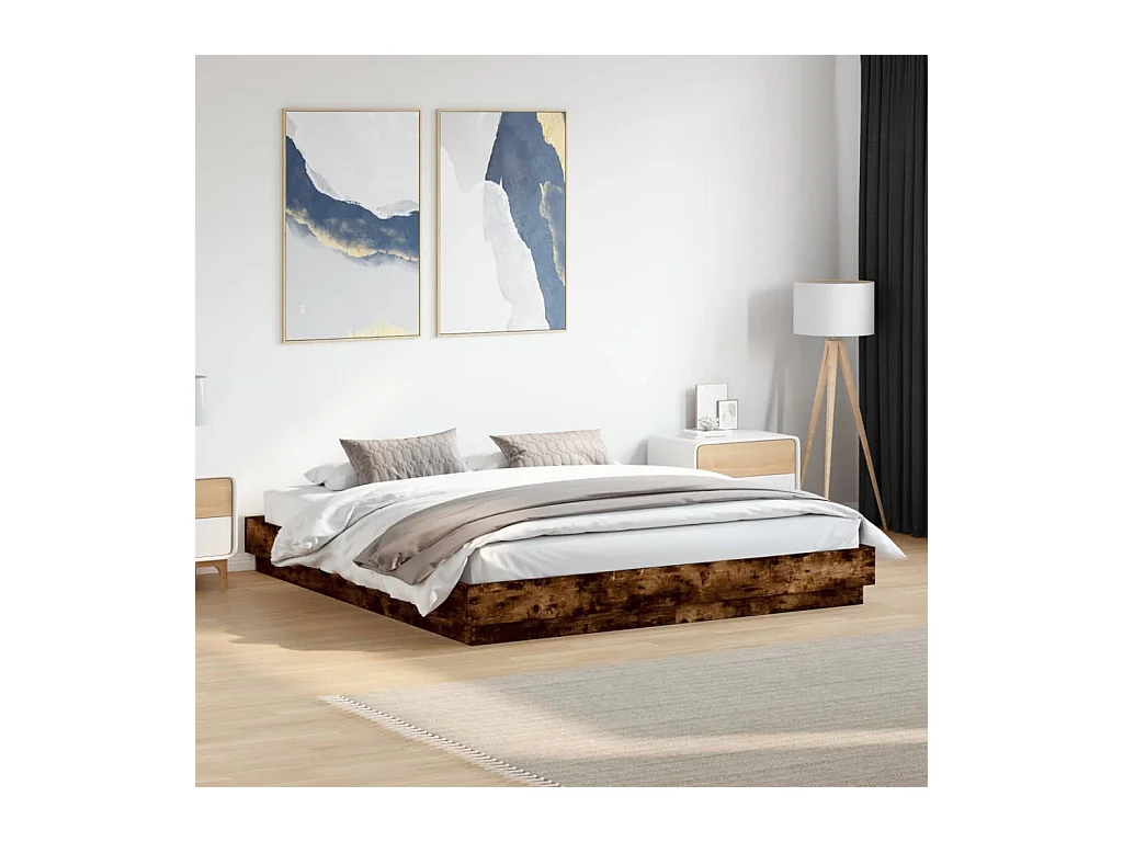 Lit double | Lit adulte | Cadre de lit avec LED chêne fumé 180x200 cm