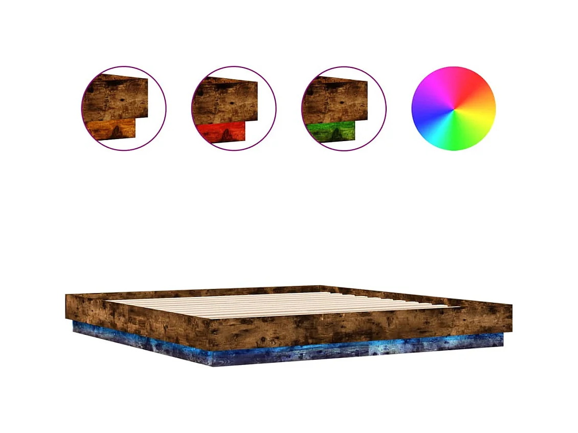 Lit double | Lit adulte | Cadre de lit avec LED chêne fumé 180x200 cm