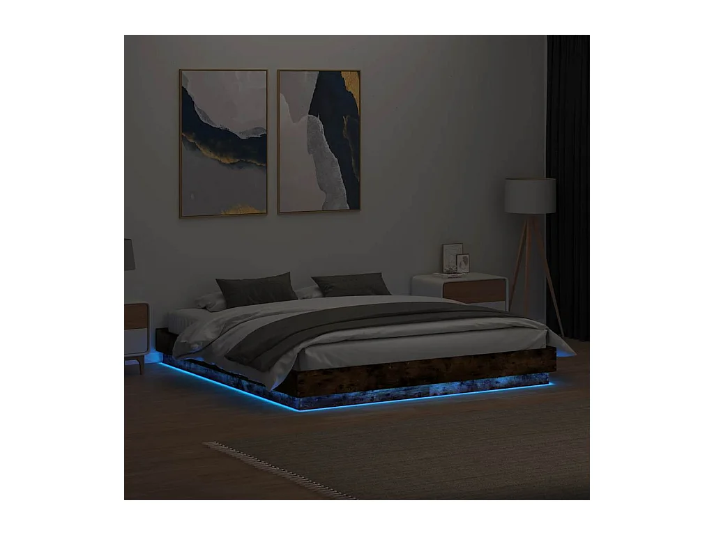 Lit double | Lit adulte | Cadre de lit avec LED chêne fumé 180x200 cm