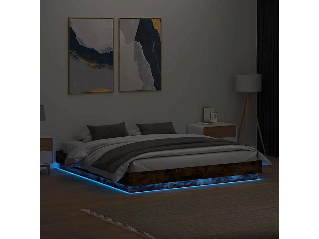 Lit double | Lit adulte | Cadre de lit avec LED chêne fumé 180x200 cm