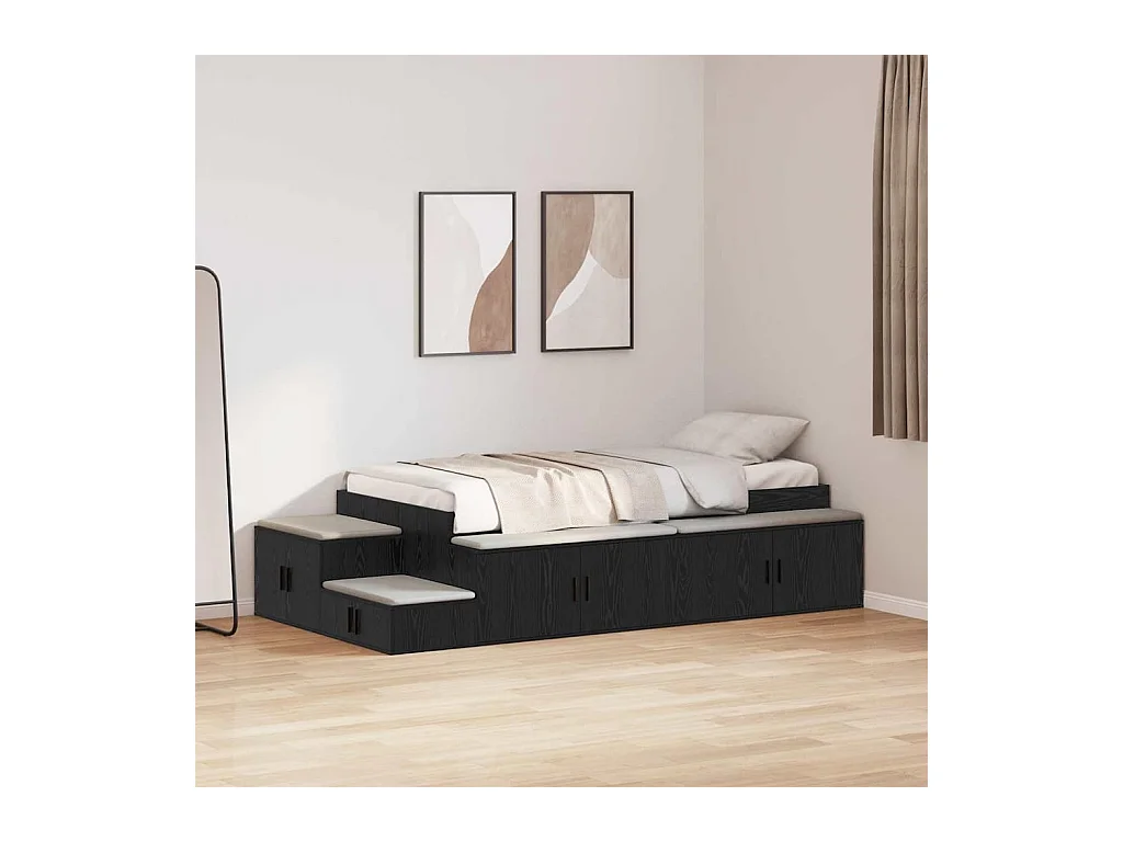 Lit simple | Lit adulte, enfant | Cadre de lit avec rangement Chêne noir 244x127x53.5 cm