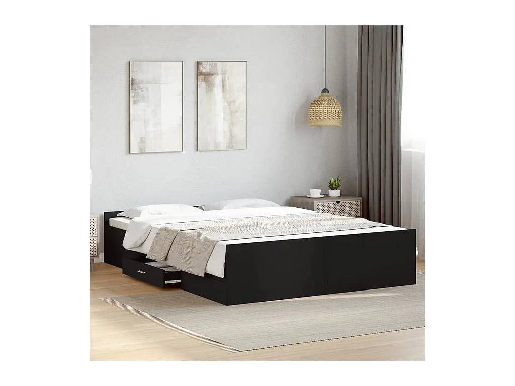 Lit double | Lit adulte | Cadre de lit avec tiroirs noir 160x200 cm