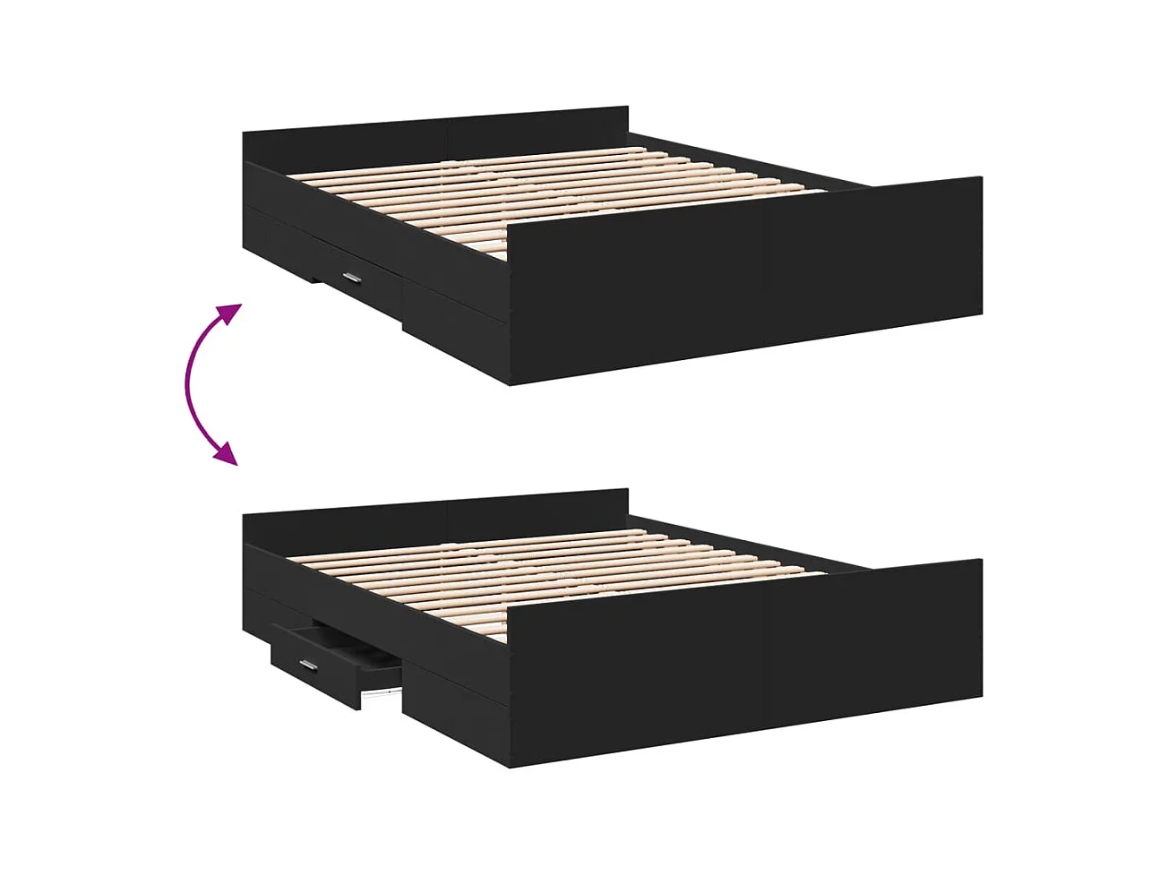 Lit double | Lit adulte | Cadre de lit avec tiroirs noir 160x200 cm