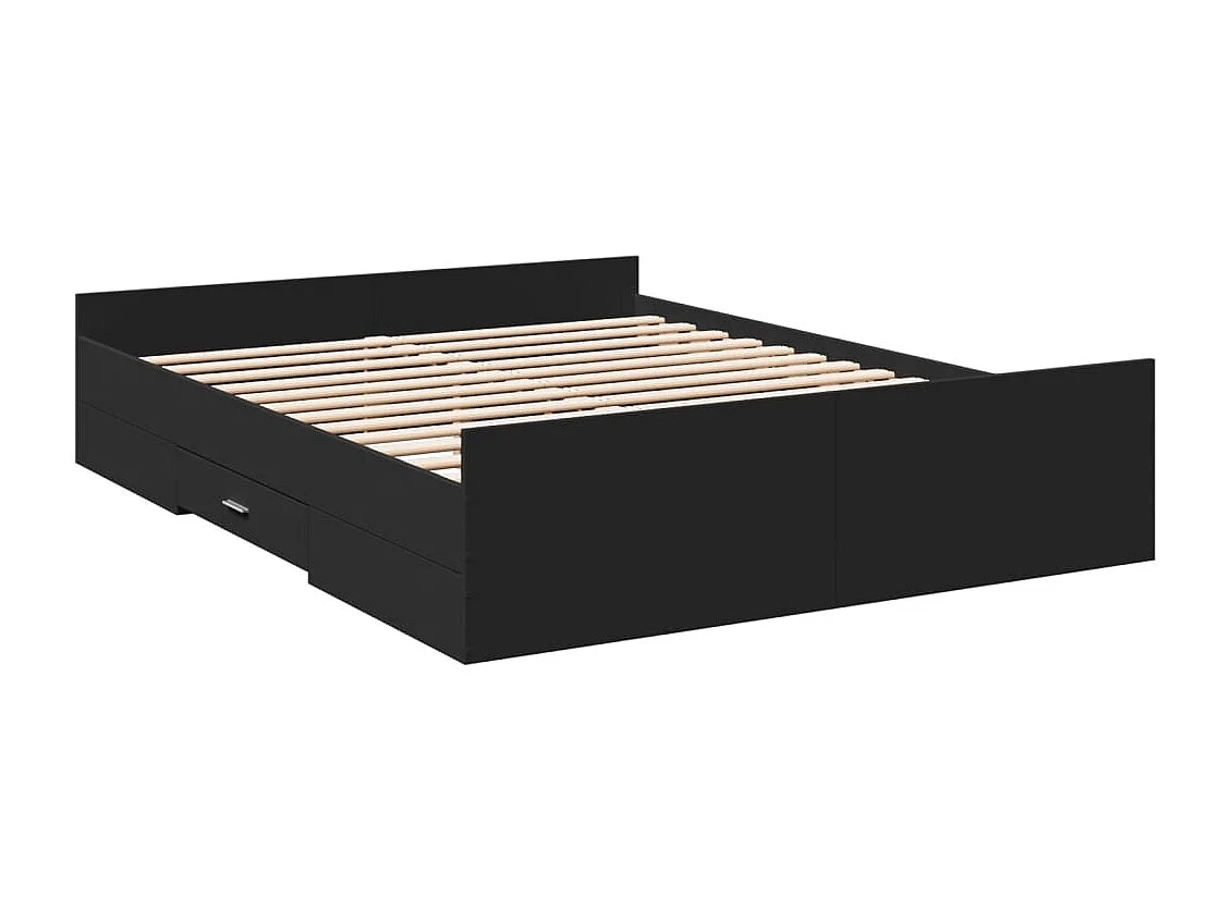 Lit double | Lit adulte | Cadre de lit avec tiroirs noir 160x200 cm