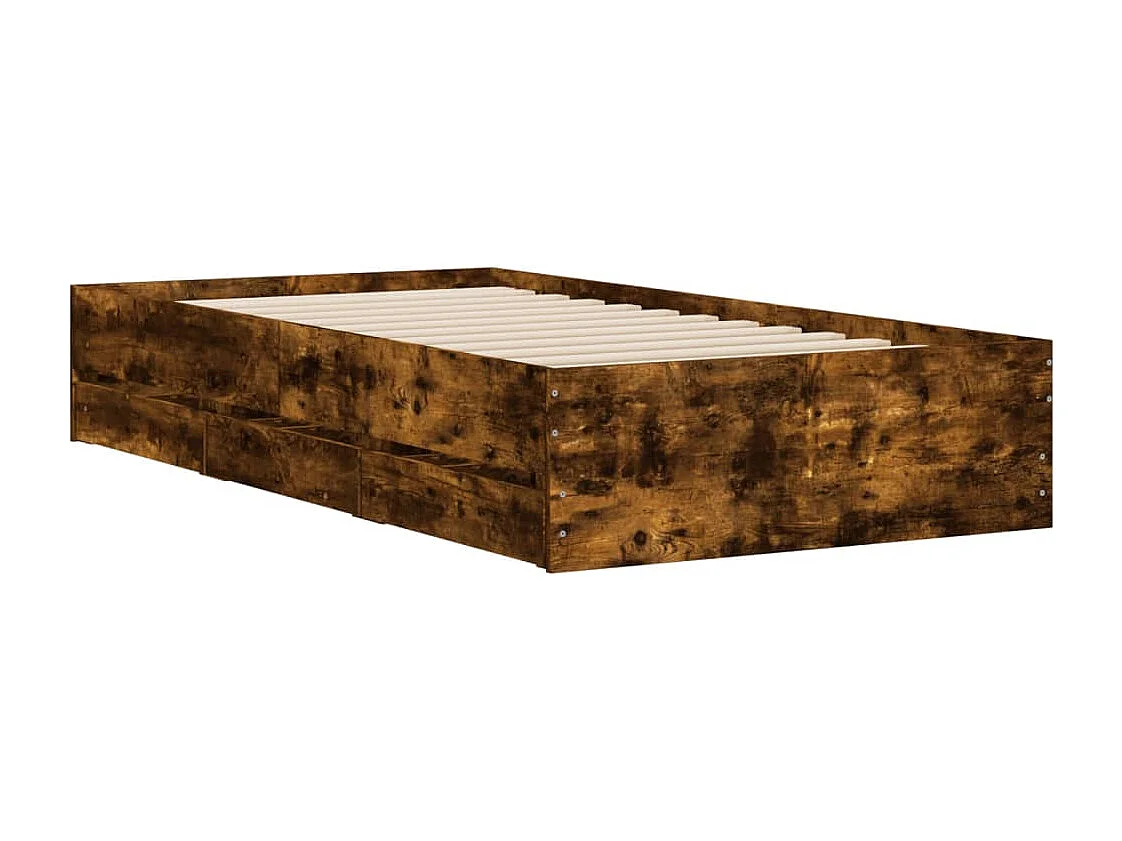Lit simple | Lit adulte, enfant | Cadre de lit avec tiroirs chêne fumé 100x200 cm