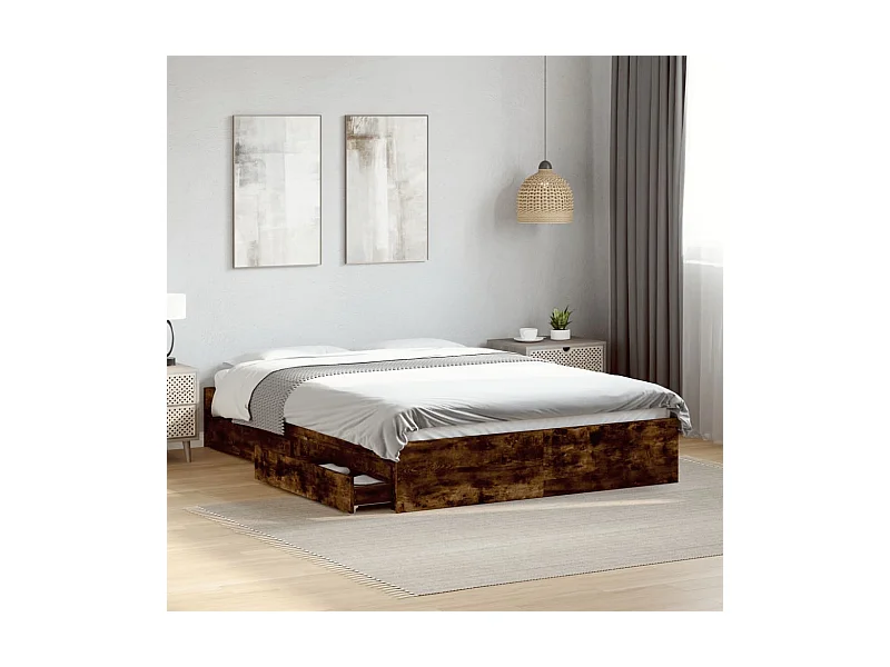 Lit double | Lit adulte | Cadre de lit avec tiroirs chêne fumé 140x200 cm