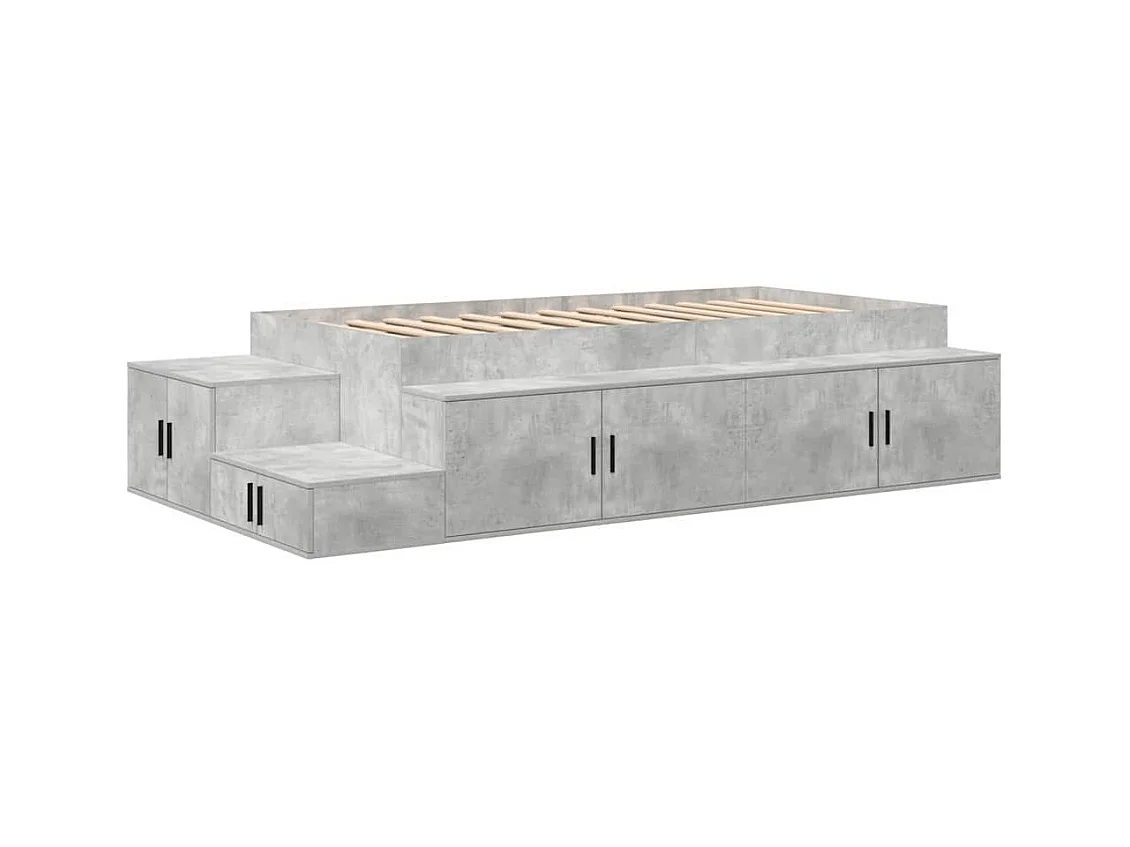 Lit simple | Lit adulte, enfant | Cadre de lit avec rangement Gris béton 234x103x53.5 cm