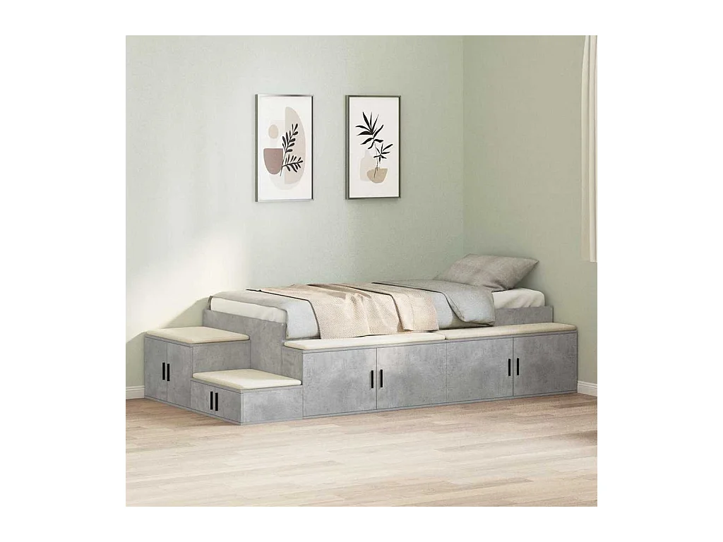 Lit simple | Lit adulte, enfant | Cadre de lit avec rangement Gris béton 234x103x53.5 cm