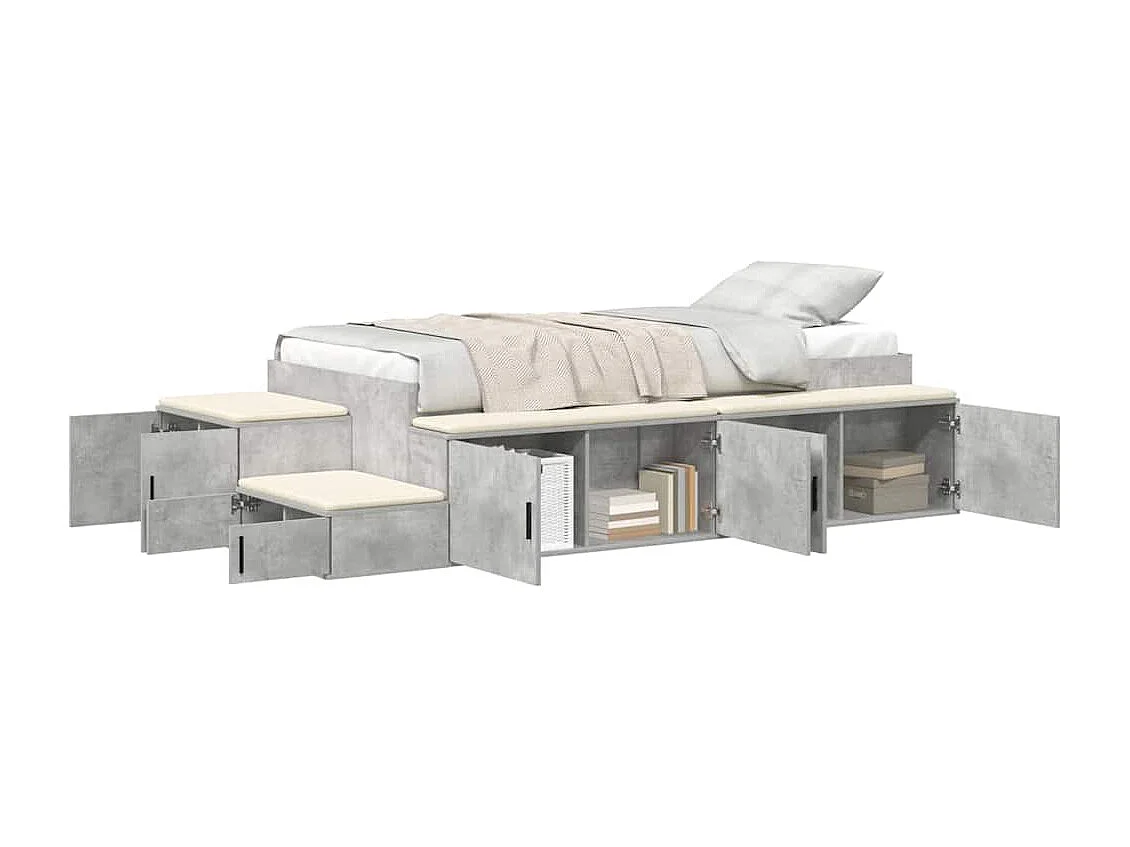 Lit simple | Lit adulte, enfant | Cadre de lit avec rangement Gris béton 234x103x53.5 cm
