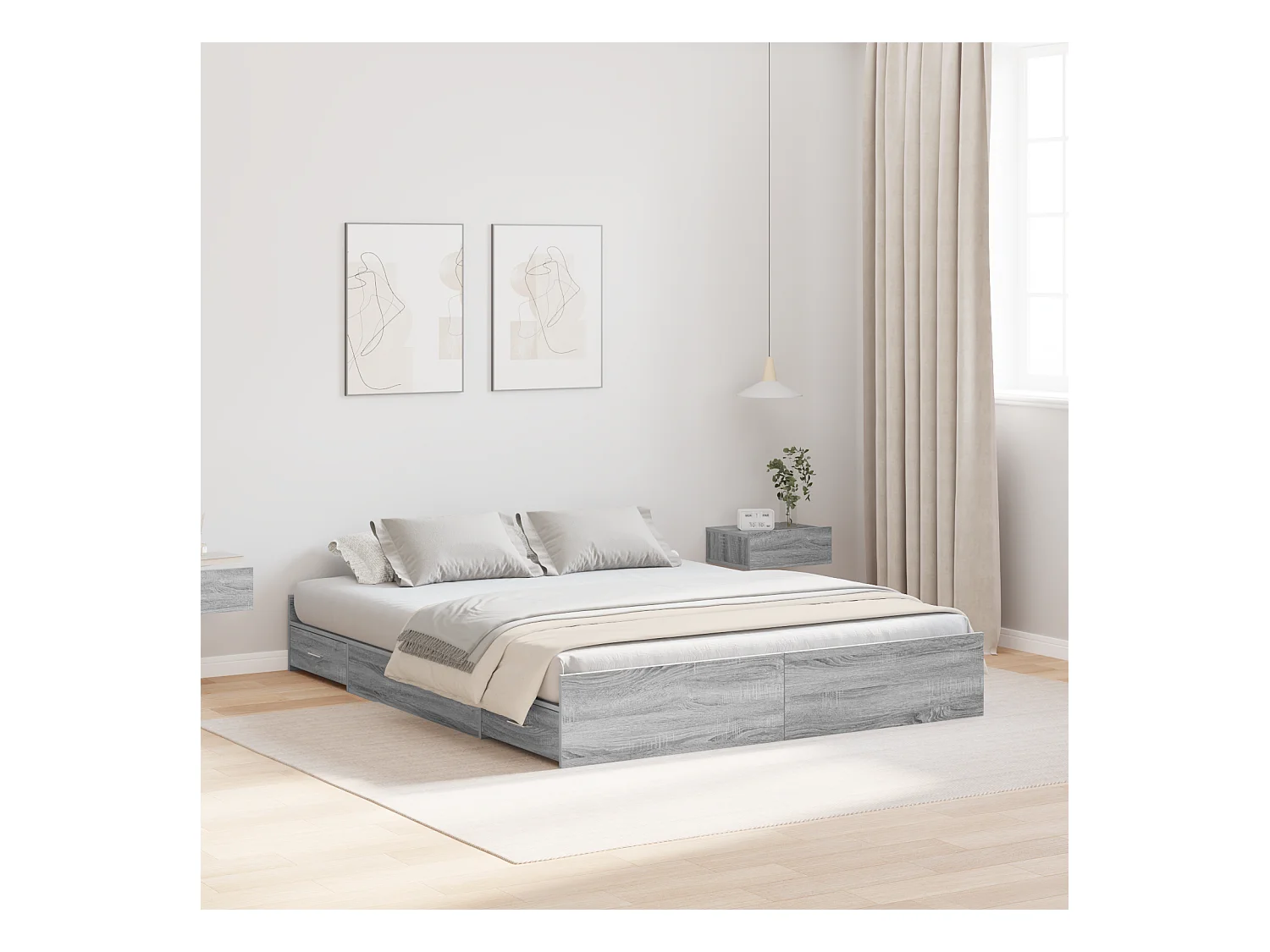 Lit double | Lit adulte | Cadre de lit avec rangement Sonoma gris 135x190 cm