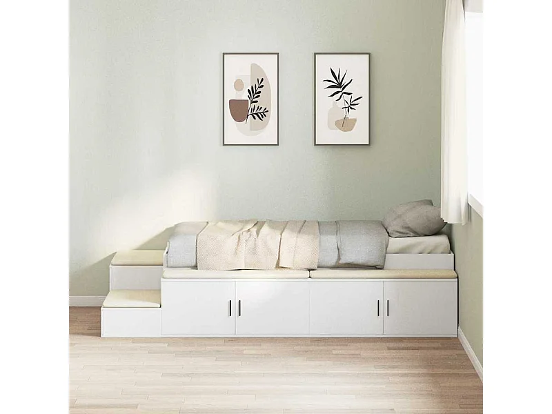 Lit simple | Lit adulte, enfant | Cadre de lit avec rangement Blanc 234x118x53.5 cm