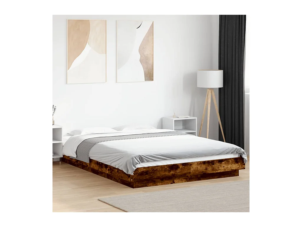 Lit simple | Lit adulte, enfant | Cadre de lit et lumières LED chêne fumé 120x190cm