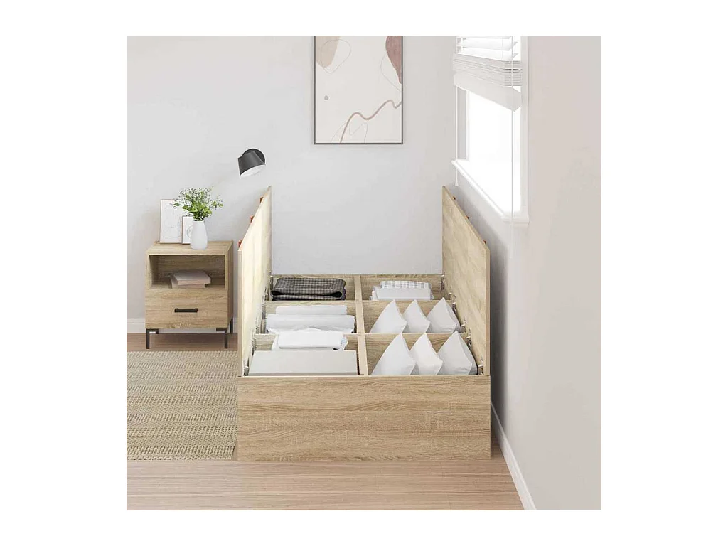 Lit simple | Lit adulte, enfant | Cadre de lit de rangement en chêne Sonoma 100x200 cm
