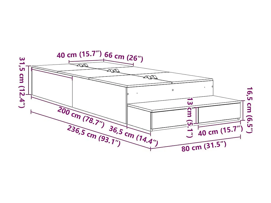 Lit simple | Lit adulte, enfant | Cadre de lit avec rangement Chêne noir 236.5x80x31.5 cm