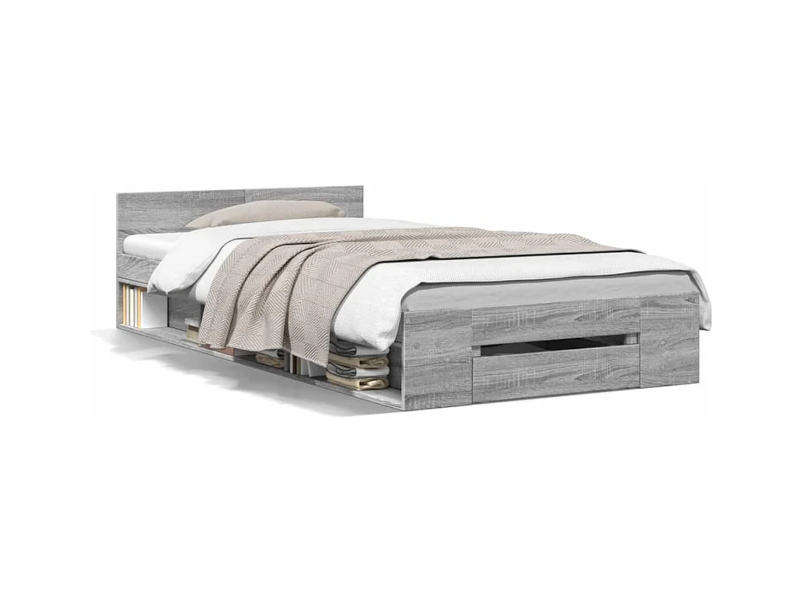 Lit simple | Lit adulte, enfant | Cadre de lit avec tiroir sonoma gris 90x190 cm