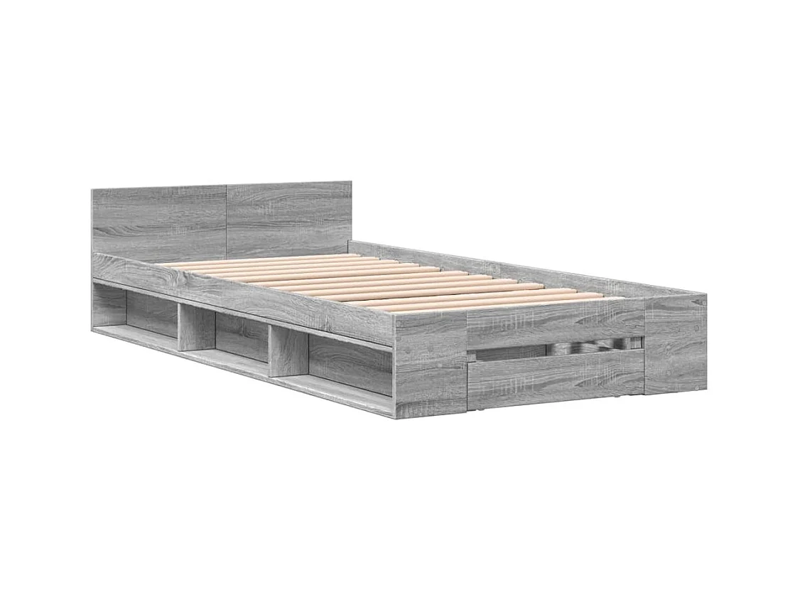 Lit simple | Lit adulte, enfant | Cadre de lit avec tiroir sonoma gris 90x190 cm