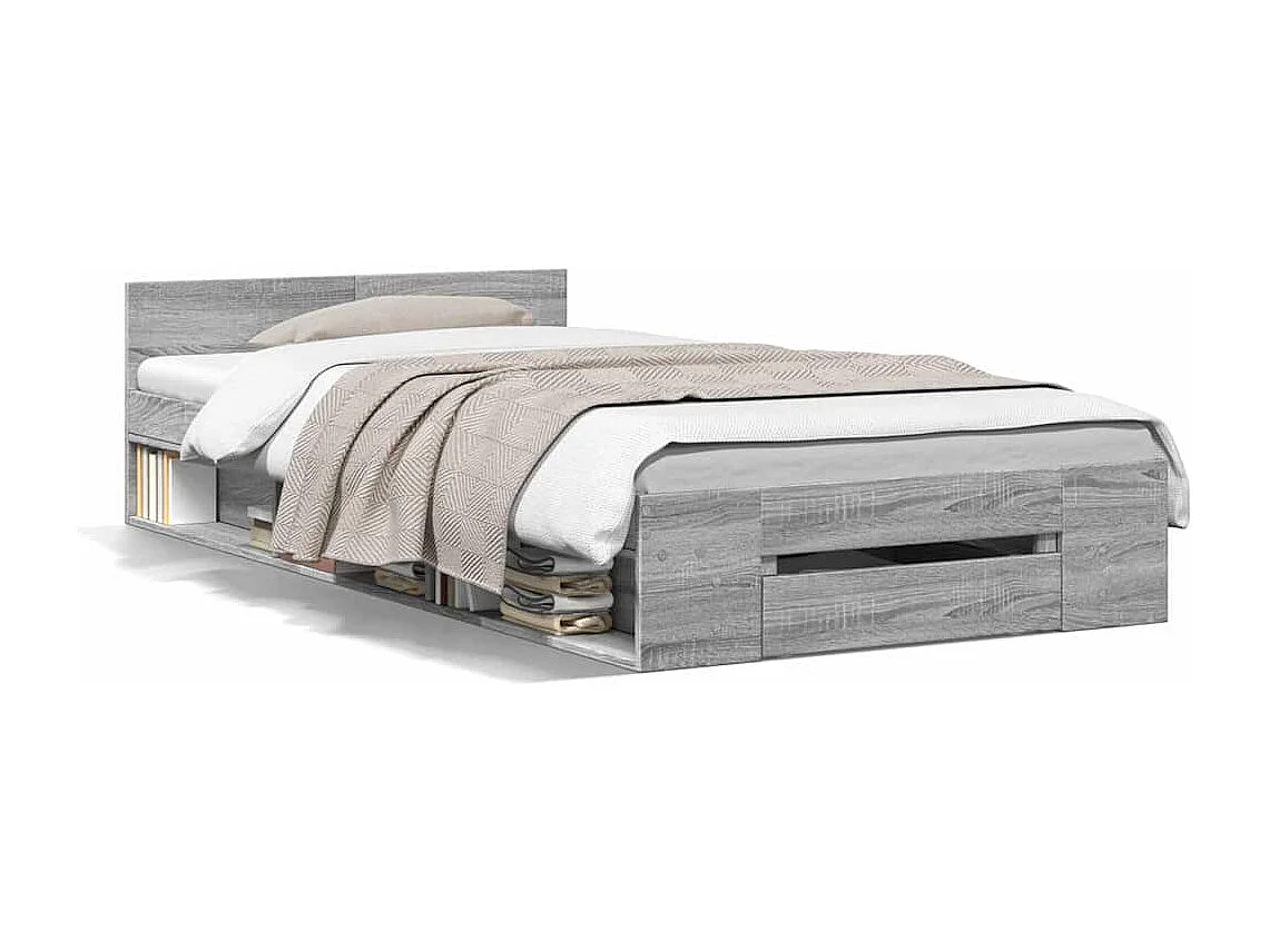 Lit simple | Lit adulte, enfant | Cadre de lit avec tiroir sonoma gris 90x190 cm