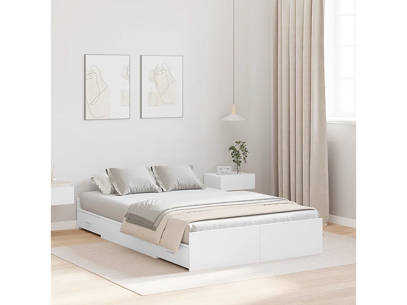Lit simple | Lit adulte, enfant | Cadre de lit avec rangement avec tête de lit Blanc 120x190 cm