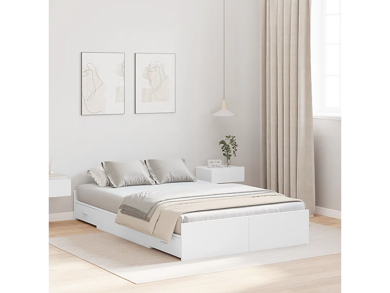 Lit simple | Lit adulte, enfant | Cadre de lit avec rangement avec tête de lit Blanc 120x190 cm