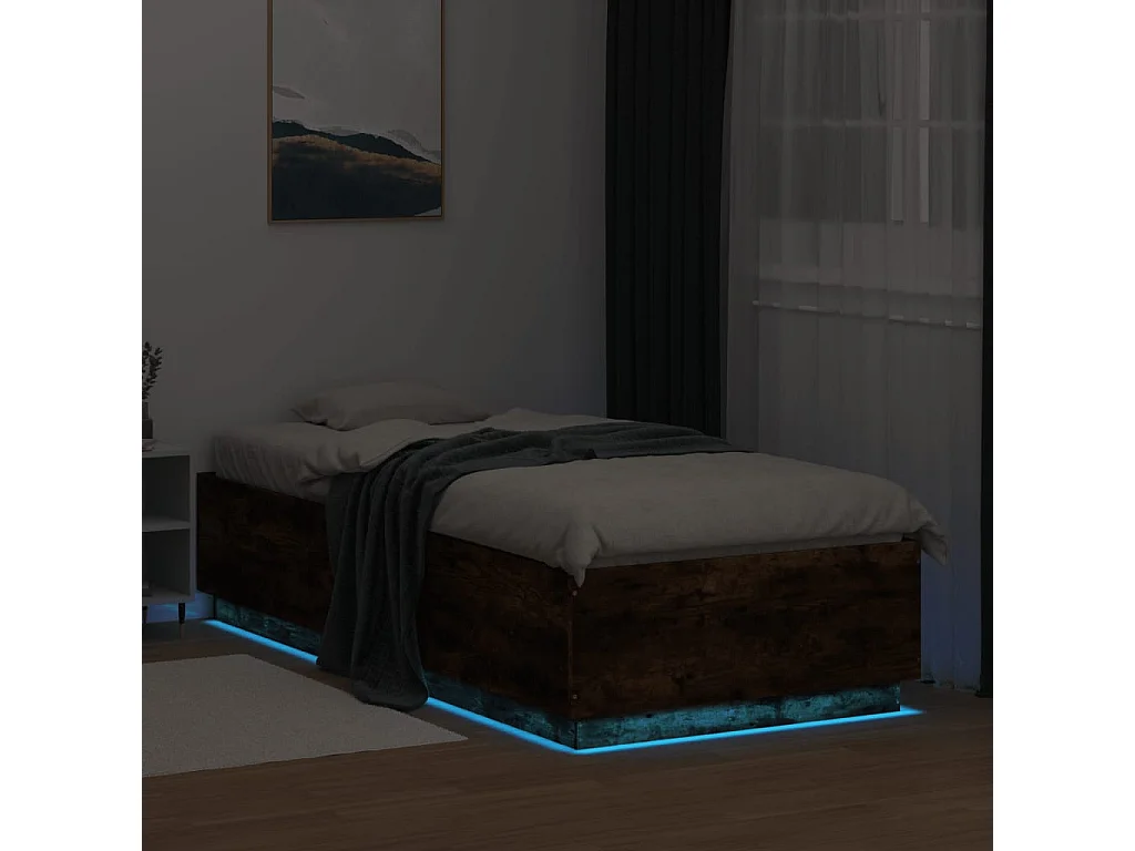 Lit simple | Lit adulte, enfant | Cadre de lit avec LED chêne fumé 100x200 cm