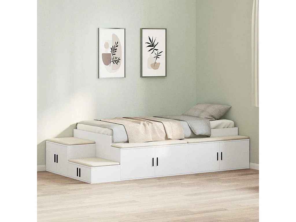 Lit simple | Lit adulte, enfant | Cadre de lit avec rangement Blanc 244x127x53.5 cm