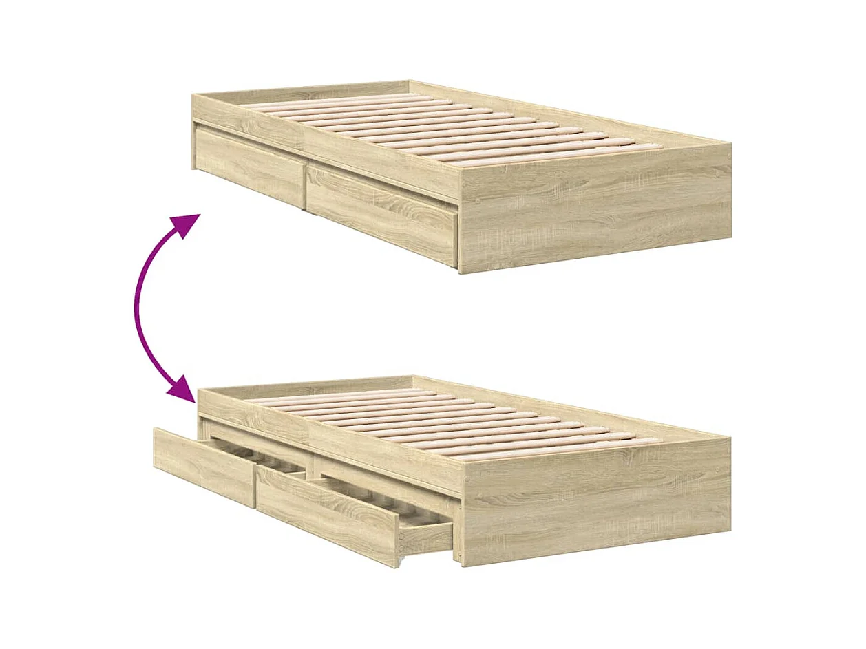 Lit simple | Lit adulte, enfant | Cadre de lit avec tiroirs chêne sonoma 90x200 cm
