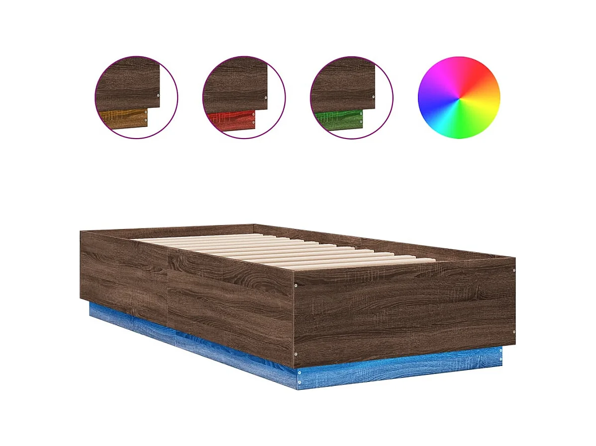 Lit simple | Lit adulte, enfant | Cadre de lit avec LED chêne marron 90x200 cm