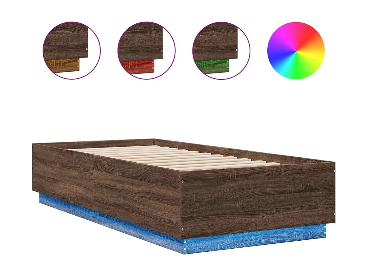 Lit simple | Lit adulte, enfant | Cadre de lit avec LED chêne marron 90x200 cm