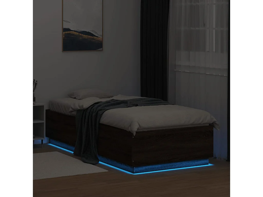 Lit simple | Lit adulte, enfant | Cadre de lit avec LED chêne marron 90x200 cm