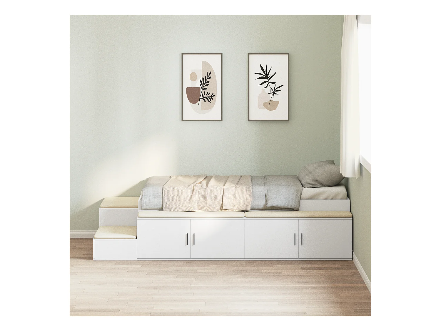 Lit simple | Lit adulte, enfant | Cadre de lit avec rangement Blanc 90x200 cm cm