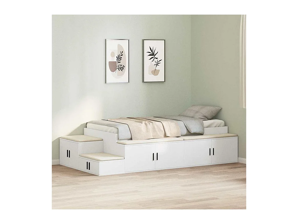 Lit simple | Lit adulte, enfant | Cadre de lit avec rangement Blanc 90x200 cm cm