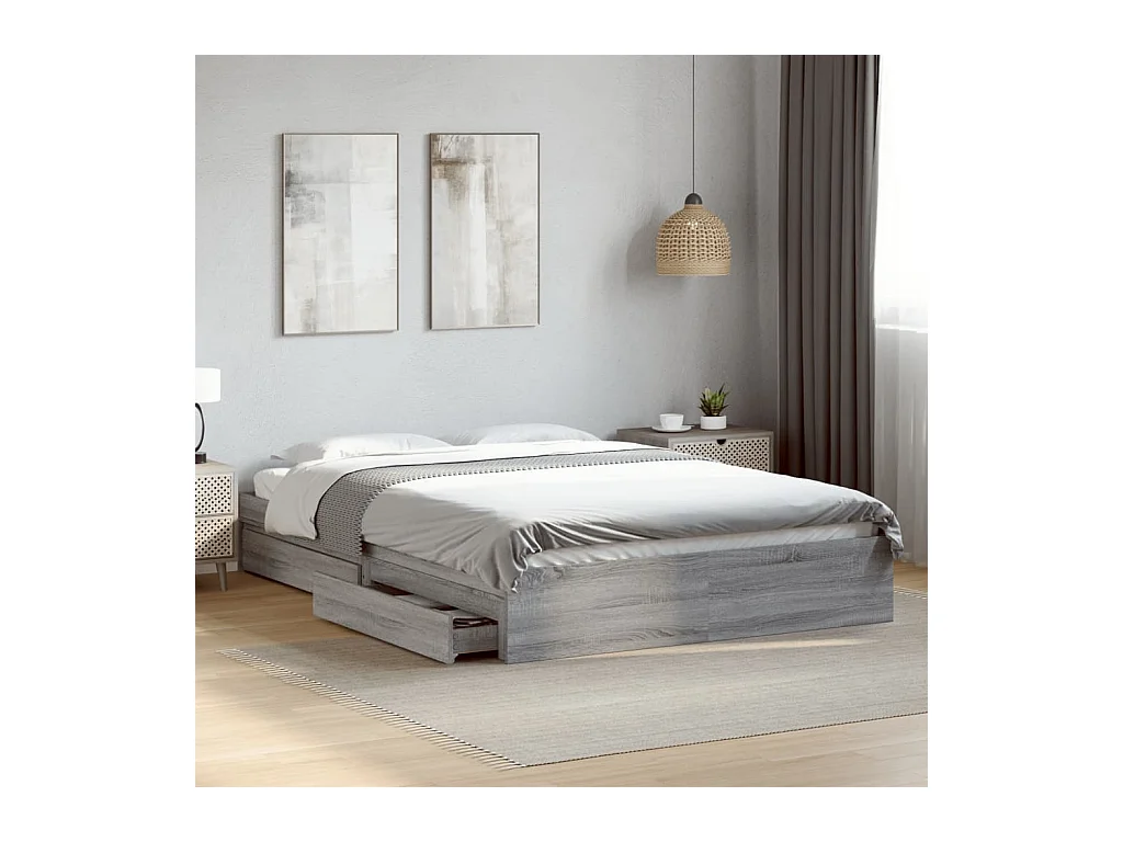 Lit double | Lit adulte | Cadre de lit avec tiroirs sonoma gris 160x200 cm
