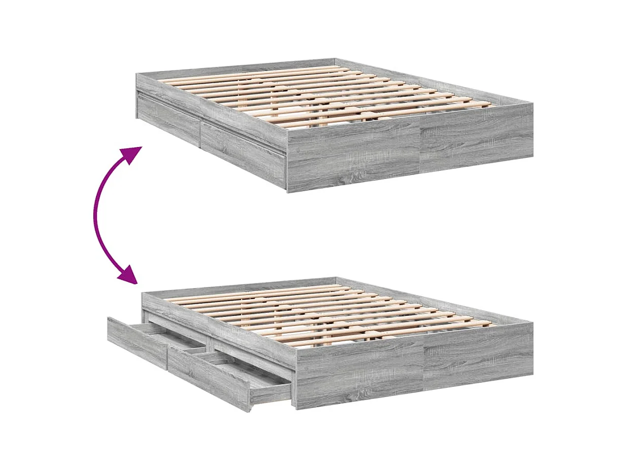 Lit double | Lit adulte | Cadre de lit avec tiroirs sonoma gris 160x200 cm