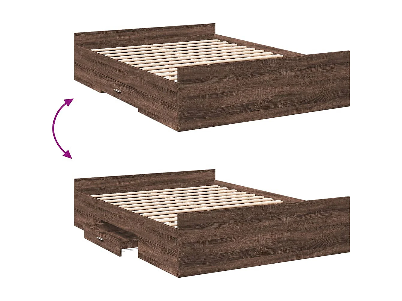 Lit double | Lit adulte | Cadre de lit avec tiroirs chêne marron 135x190 cm