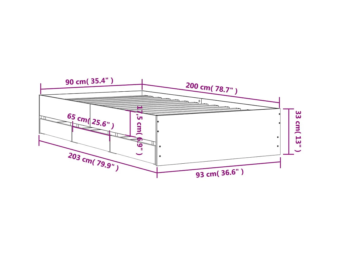 Lit simple | Lit adulte, enfant | Cadre de lit avec tiroirs blanc 90x200 cm