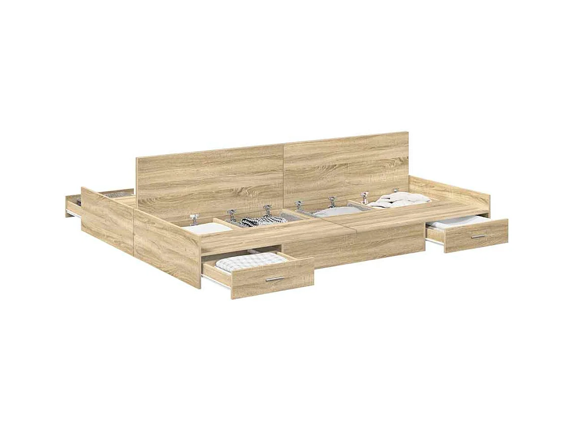 Lit double | Lit adulte | Cadre de lit avec rangement Chêne sonoma 140x200 cm