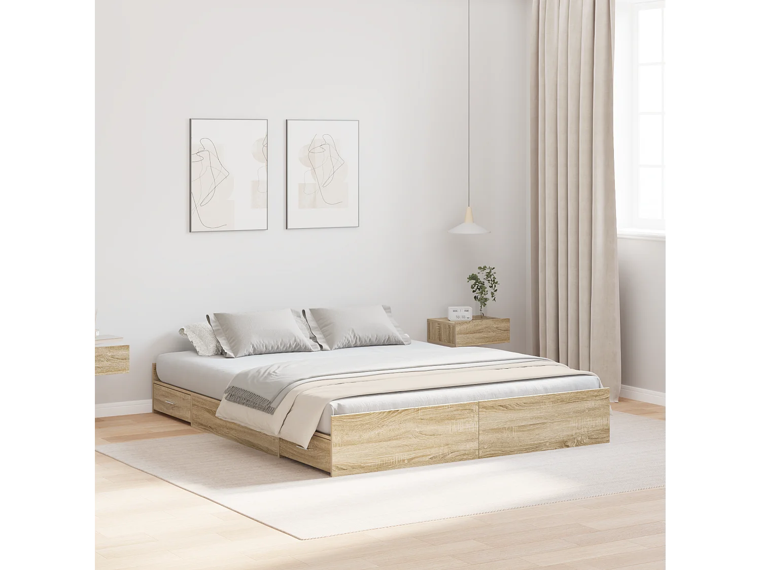 Lit double | Lit adulte | Cadre de lit avec rangement Chêne sonoma 140x200 cm