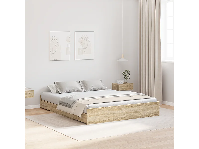 Lit double | Lit adulte | Cadre de lit avec rangement Chêne sonoma 140x200 cm