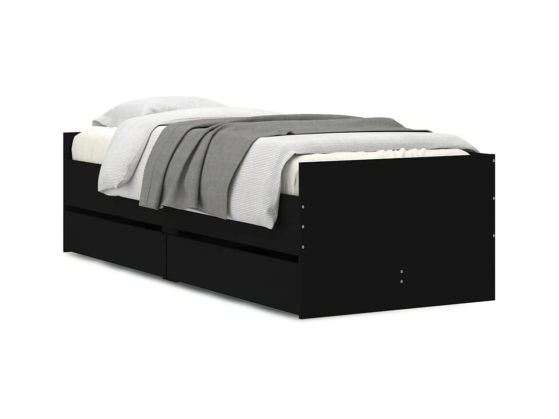 Lit simple | Lit adulte, enfant | Cadre de lit avec tiroirs noir 90x190 cm