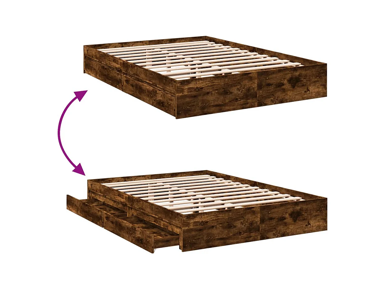 Lit double | Lit adulte | Cadre de lit avec tiroirs chêne fumé 160x200 cm